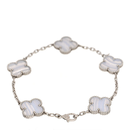 Van Cleef & Arpels 18K White Gold Chalcedony 5 Motifs Vintage Alhambra Bracelet 2 of 4