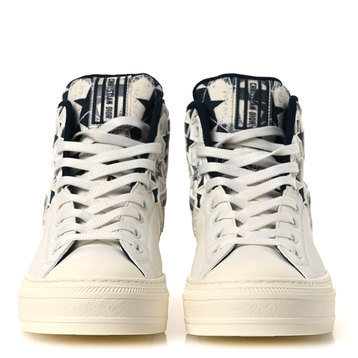 Canvas Calfskin Walk'N'Dior Star High Top Sneakers 38 White Deep Blue