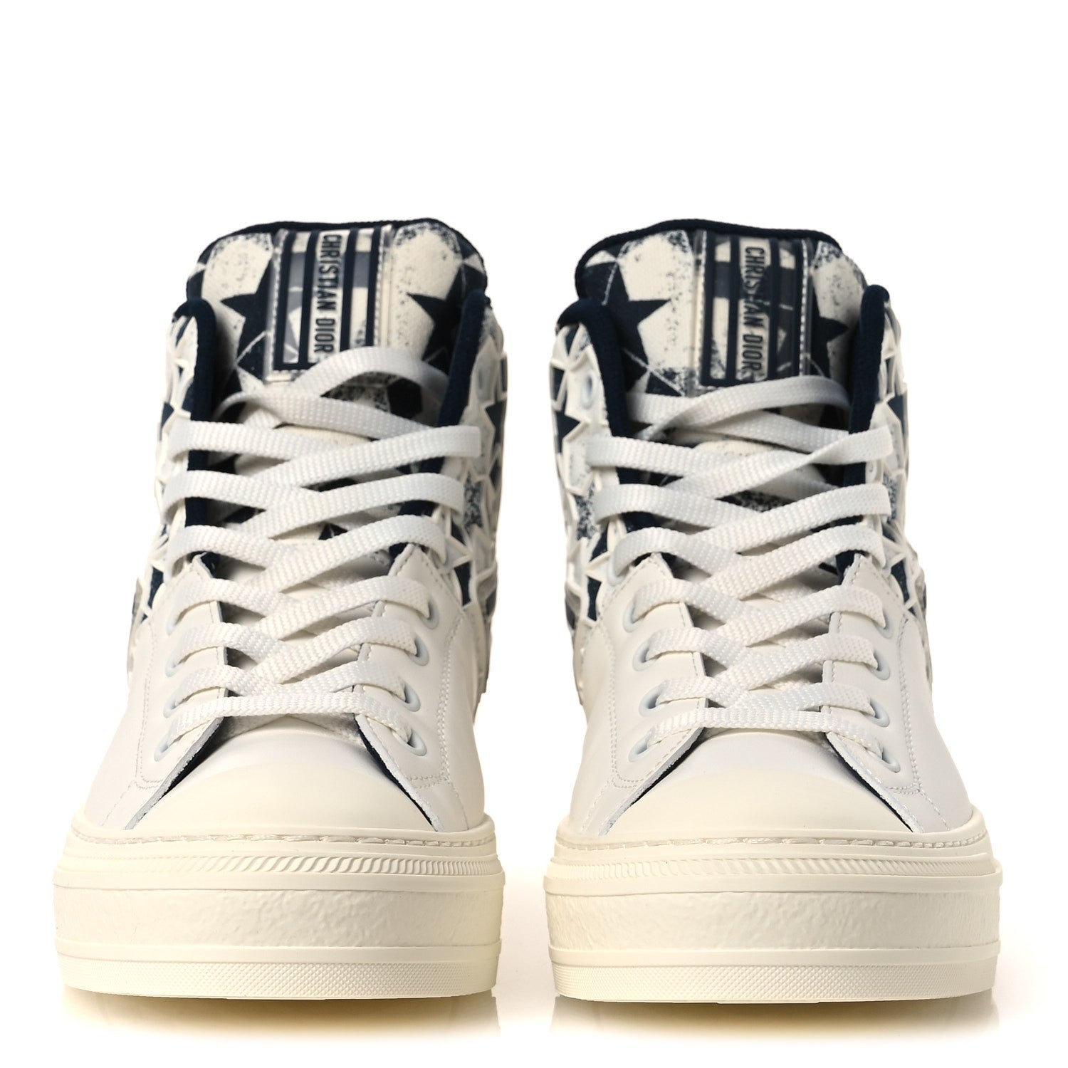 Christian Dior Canvas Calfskin Walk'N'Dior Star High Top Sneakers 38 White Deep Blue 3 of 11