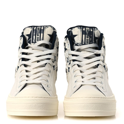Christian Dior Canvas Calfskin Walk'N'Dior Star High Top Sneakers 38 White Deep Blue 3 of 11