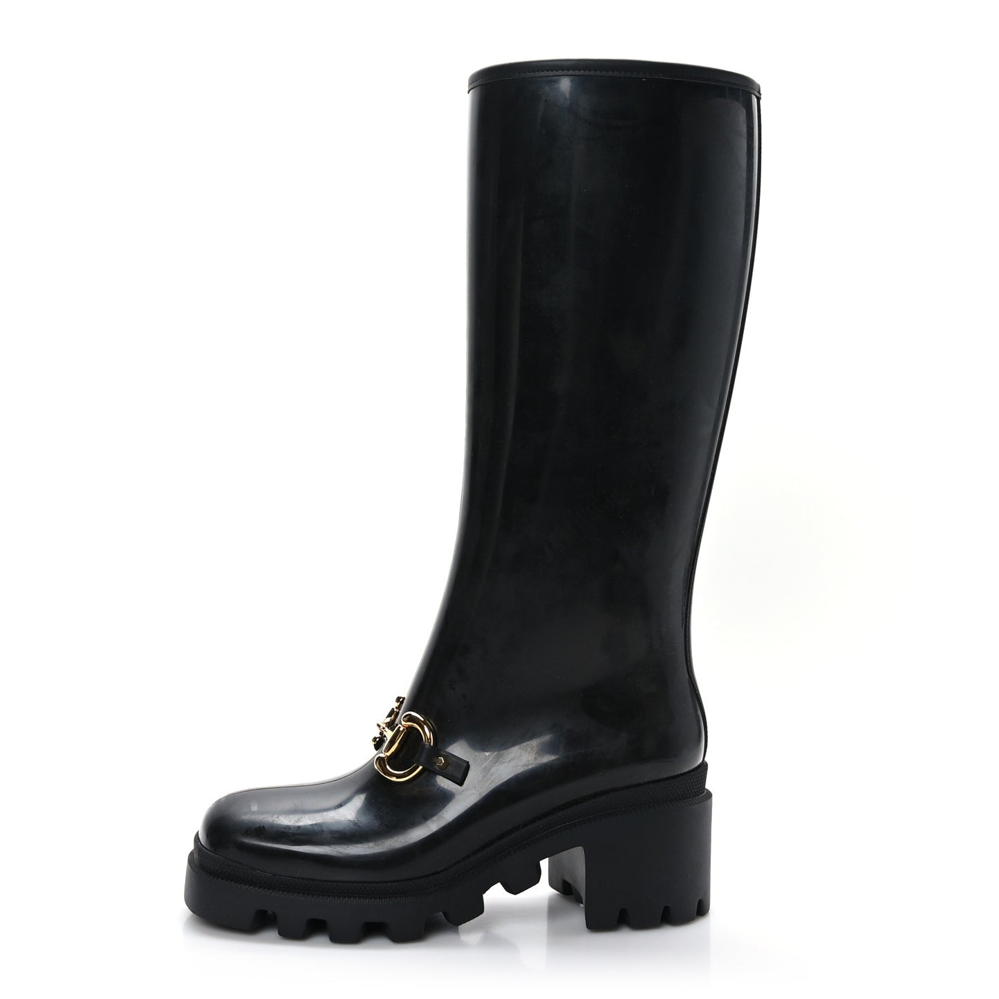 Rubber Horsebit Knee High Boots 37 Black
