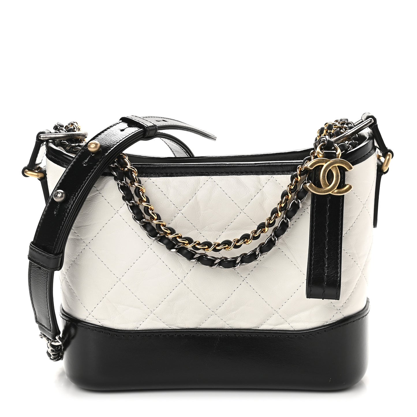 Aged Calfskin Quilted Small Gabrielle Hobo Black White