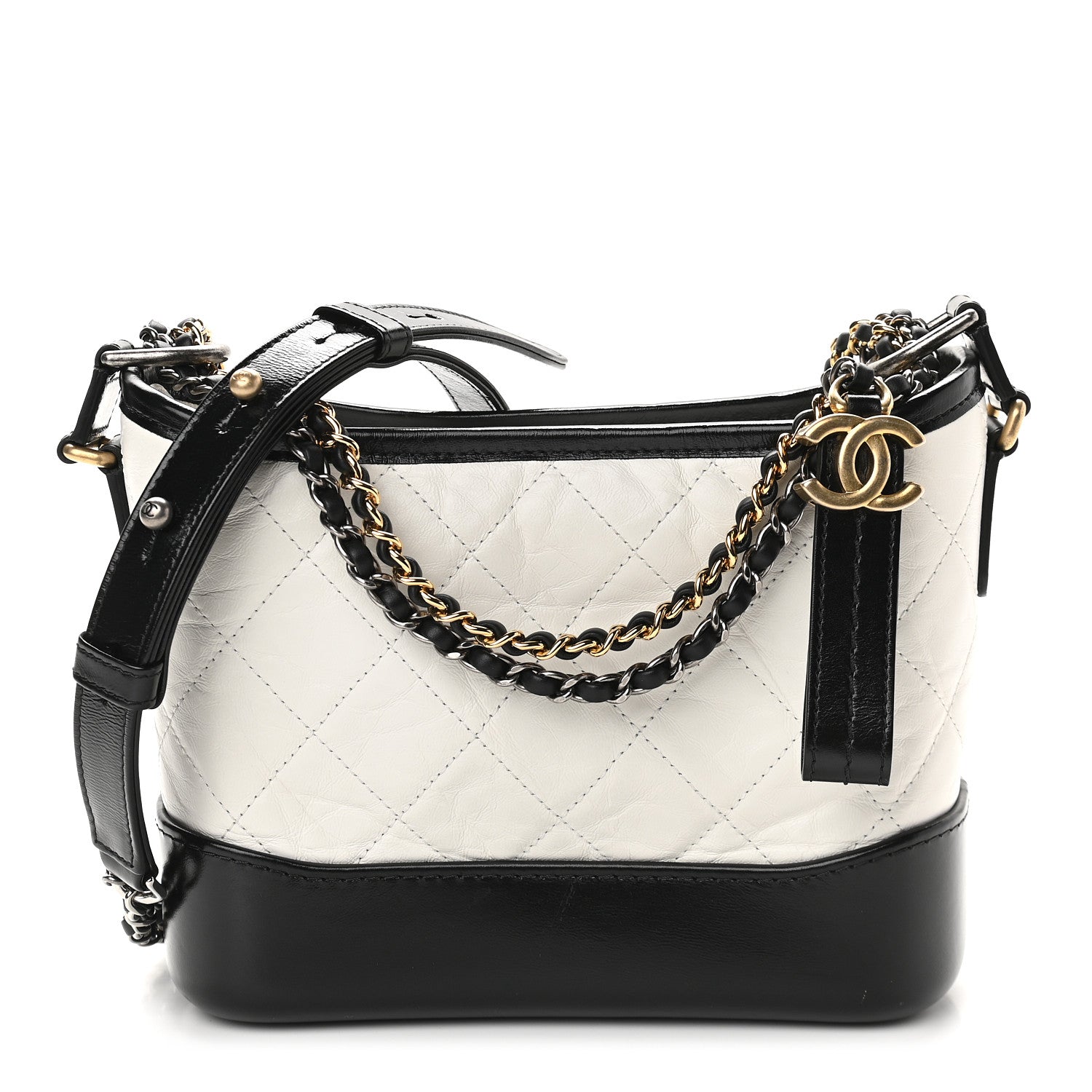 Chanel Aged Calfskin Quilted Small Gabrielle Hobo Black White 1 of 9