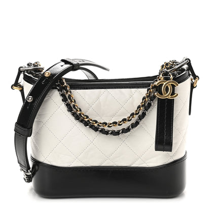 Chanel Aged Calfskin Quilted Small Gabrielle Hobo Black White 1 of 9