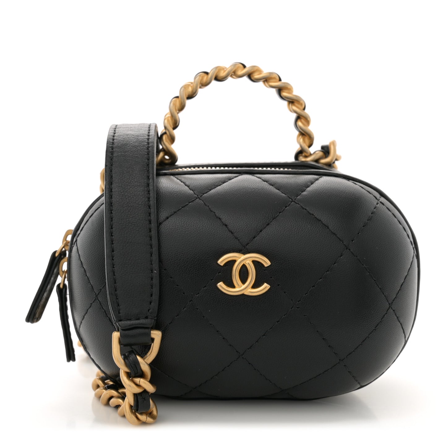 Lambskin Quilted CC Bubble Vanity Case With Chain Black