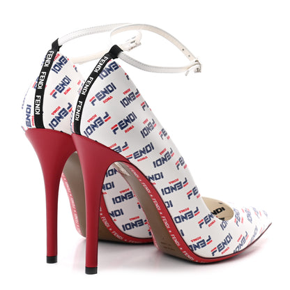 Fendi X FILA Vitello Mania Logo Print High Heel Pumps 40 White Blue Red Fragola 4 of 7