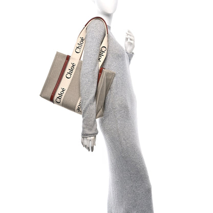 Chloe Linen Calfskin Medium Woody Ribbon Tote White Brown 2 of 10