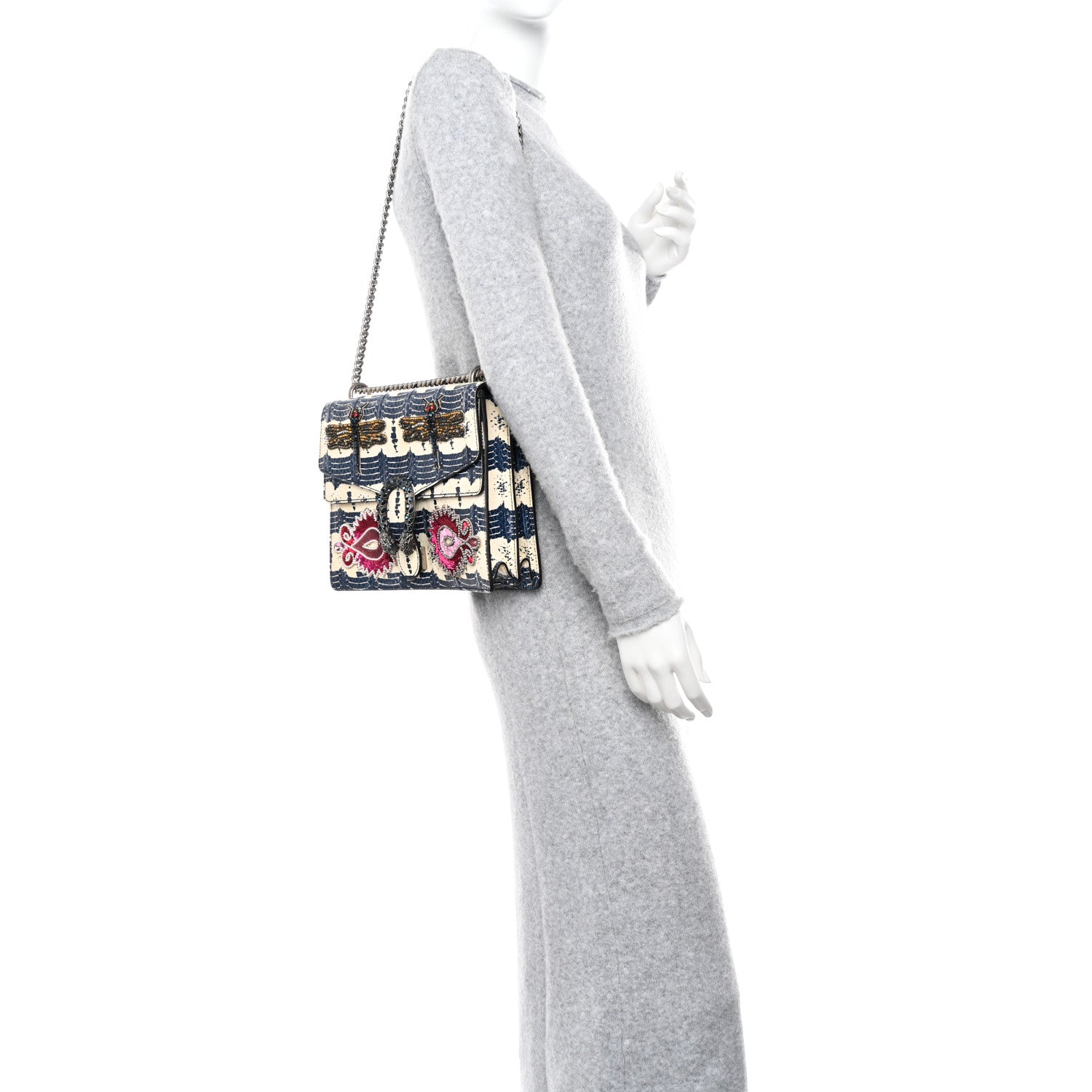 Gucci Snakeskin Dragonfly Medium Dionysus Shoulder Bag Blue 2 of 14