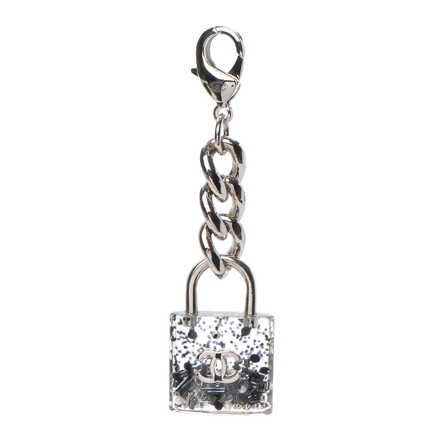 Resin CC Padlock Bag Charm Silver Transparent