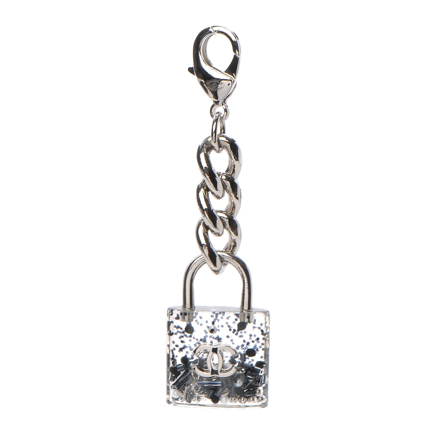 Chanel Resin CC Padlock Bag Charm Silver Transparent 1 of 4