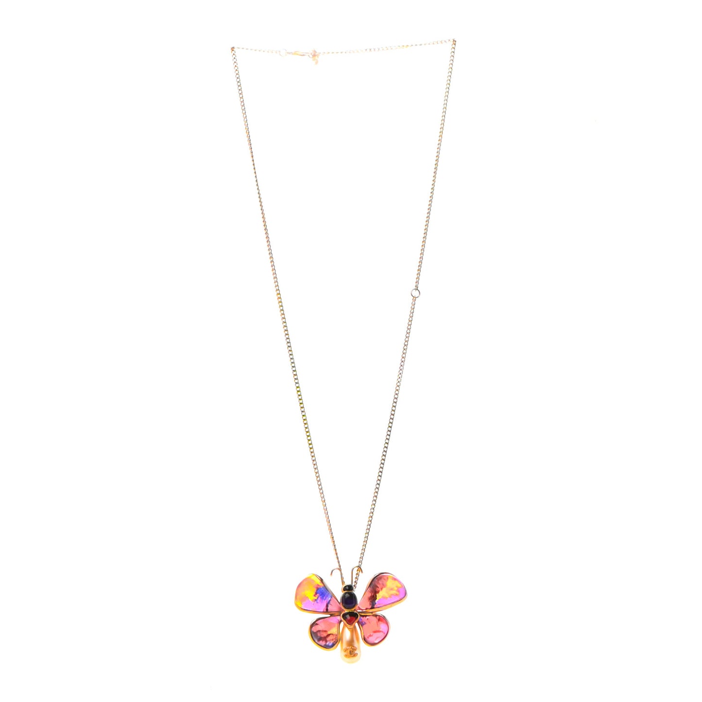 Pearl Gem CC Butterfly Necklace Gold Multicolor