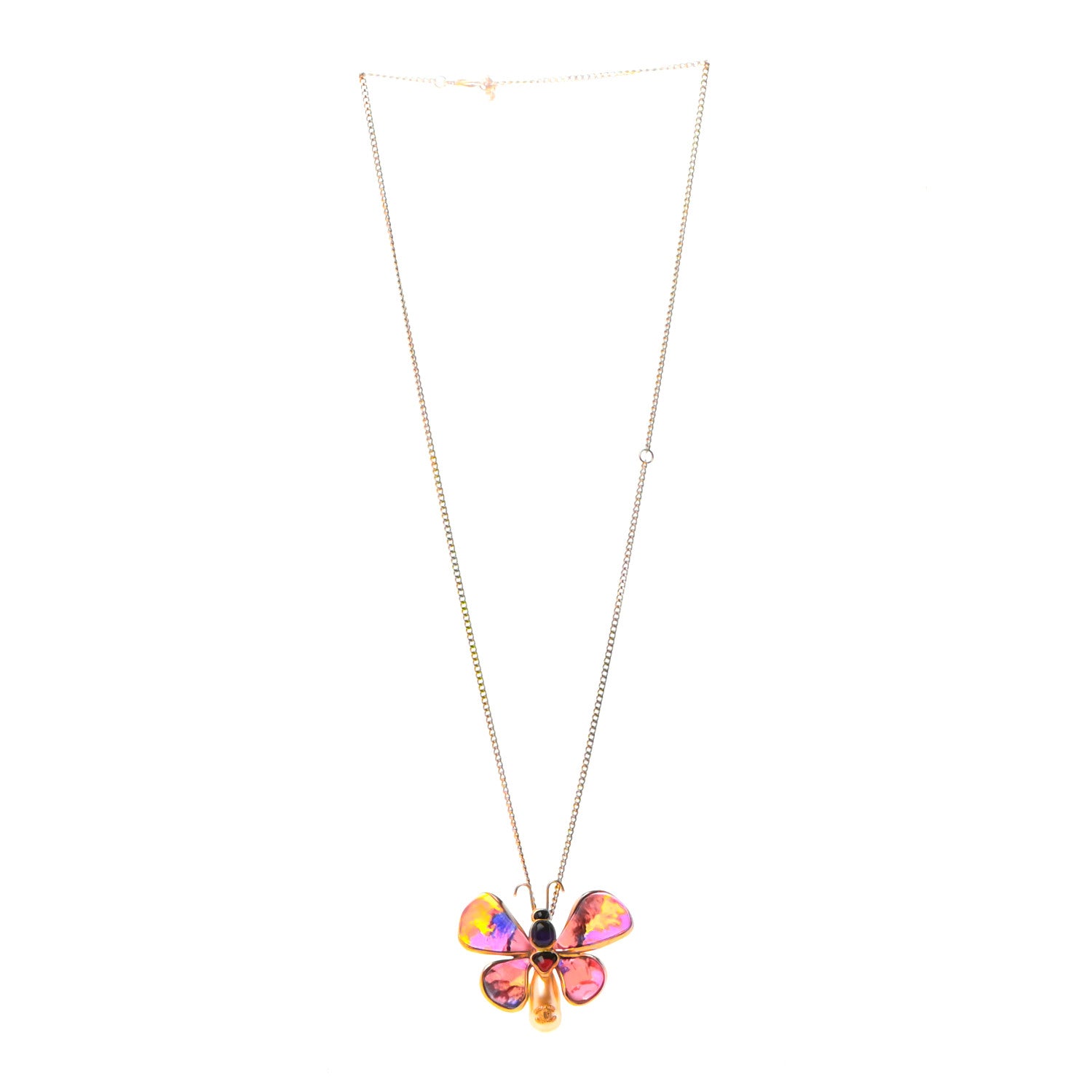 Chanel Pearl Gem CC Butterfly Necklace Gold Multicolor 4 of 7