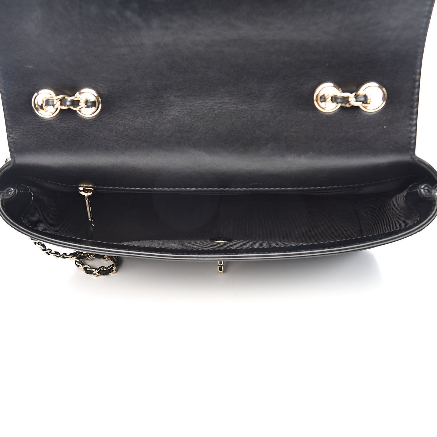 Calfskin Stitched Medium Covered CC Flap Bag Black