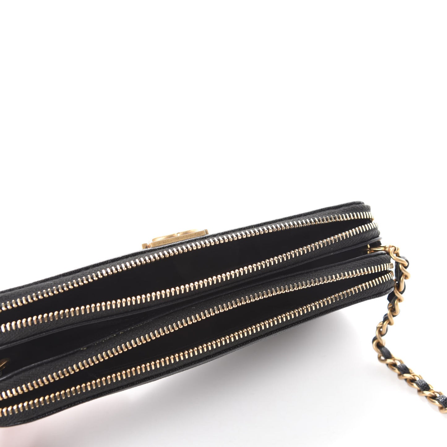 Caviar Chevron Small Boy Clutch With Chain Black