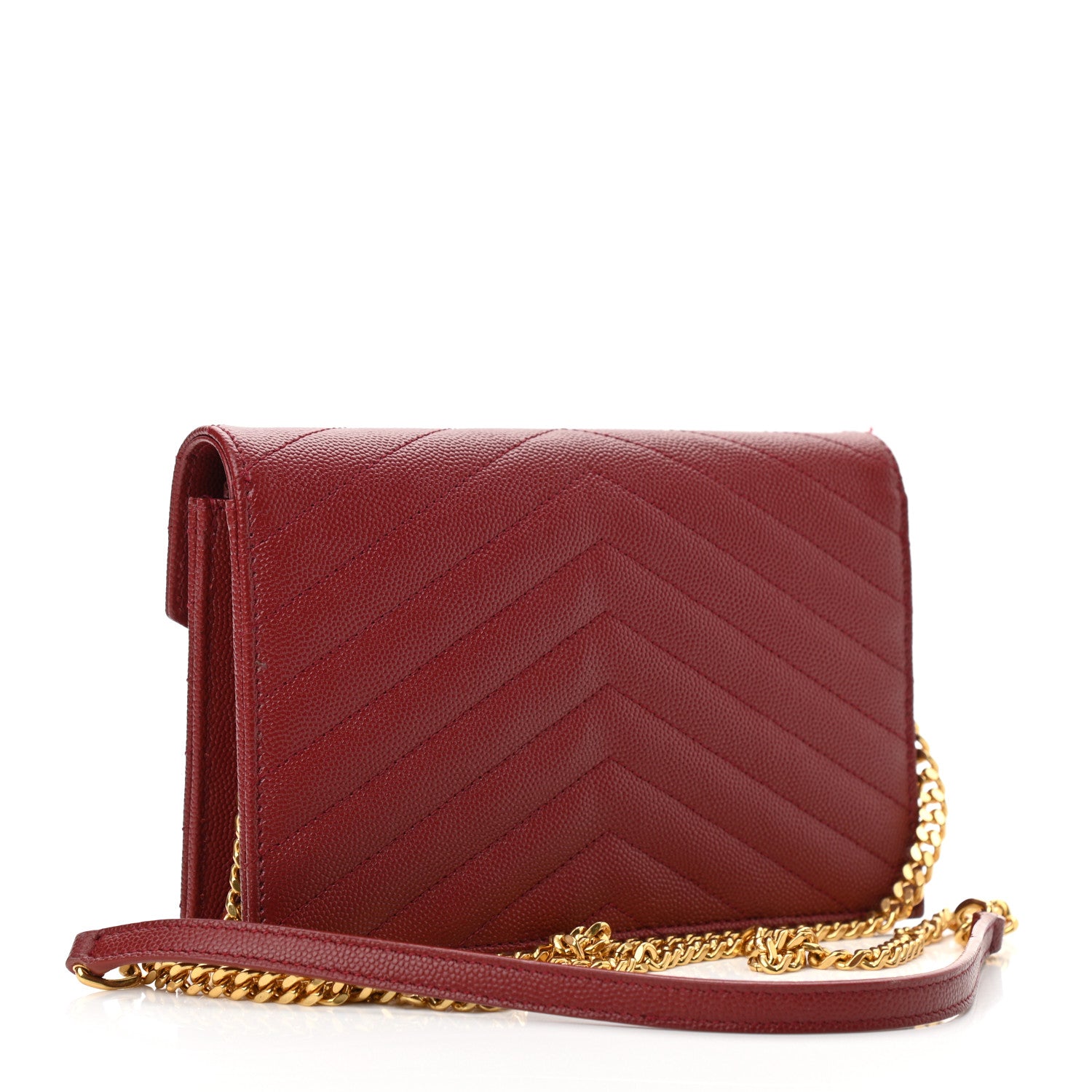 Saint Laurent Grain De Poudre Matelasse Chevron Monogram Envelope Chain Wallet Opyum Red 4 of 14