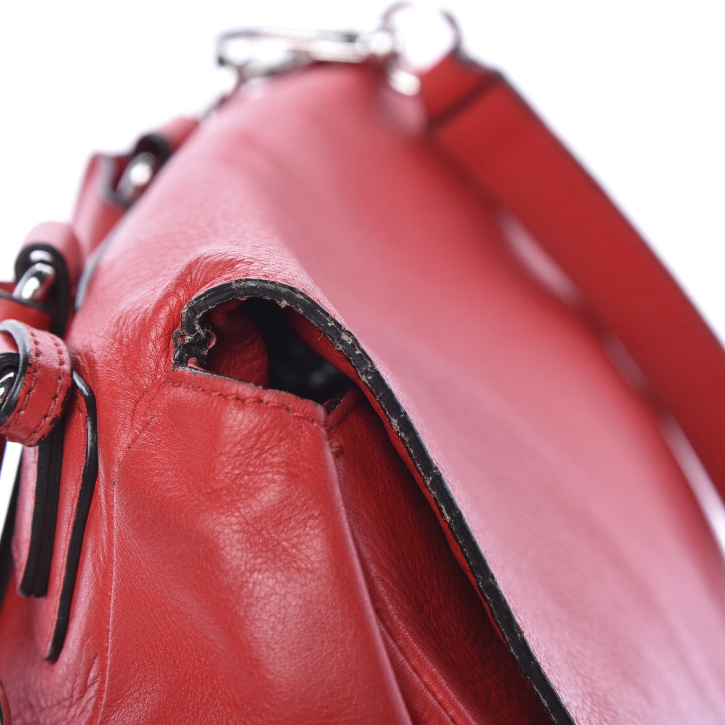 Waxy Grained Calfskin Mini Pandora Pure Flap Bag Medium Red