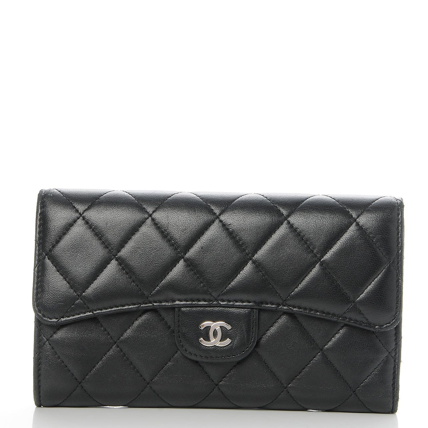 Lambskin Quilted Large Flap Wallet Black