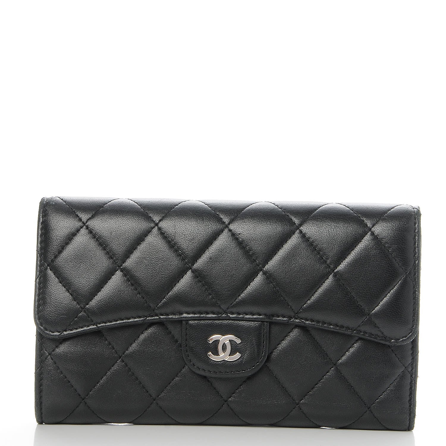 Chanel Lambskin Quilted Large Flap Wallet Black 1 of 8