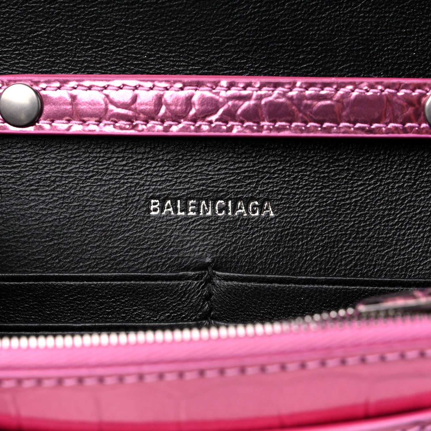 Balenciaga Metallic Shiny Calfskin Crocodile Embossed Hourglass Chain Bag Pink 6 of 10
