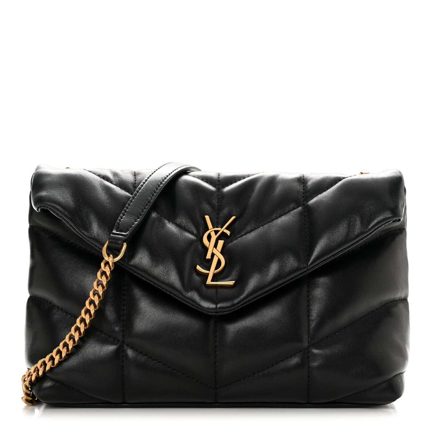 Lambskin Quilted Toy Loulou Puffer Monogram Chain Satchel Black