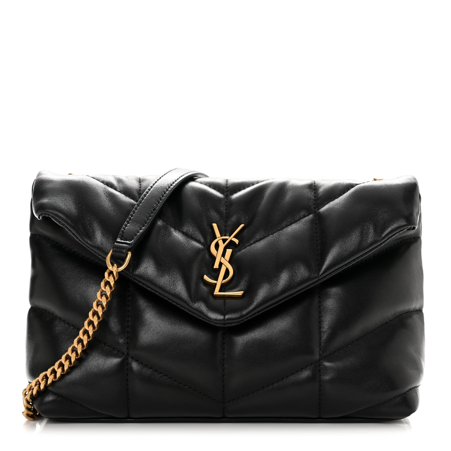 Saint Laurent Lambskin Quilted Toy Loulou Puffer Monogram Chain Satchel Black 1 of 12
