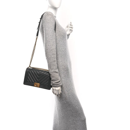 Chanel Caviar Chevron Quilted Medium Boy Flap Dark Grey 2 of 10