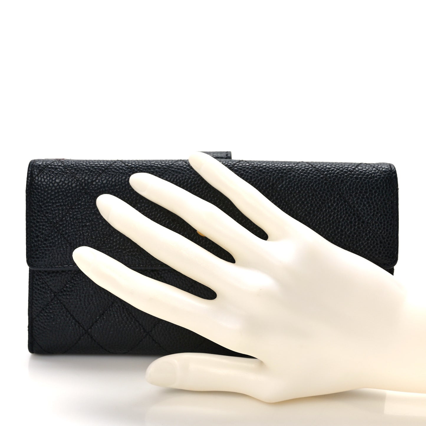 Caviar Quilted Long Flap Wallet Black