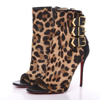 Christian Louboutin Pony Hair Leopard Veau Velours Triboclou 100 Ankle Boots 37 Black 3 of 10