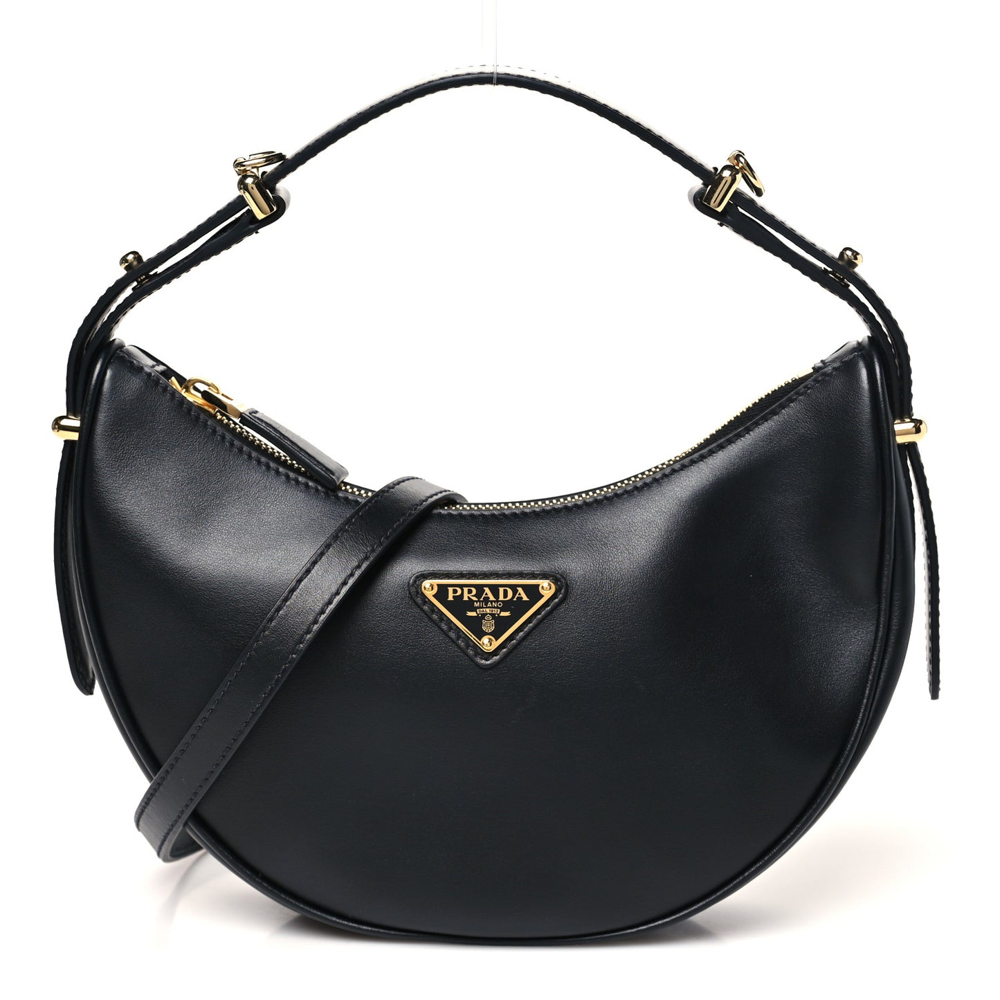Soft Calfskin Arque Shoulder Bag Black