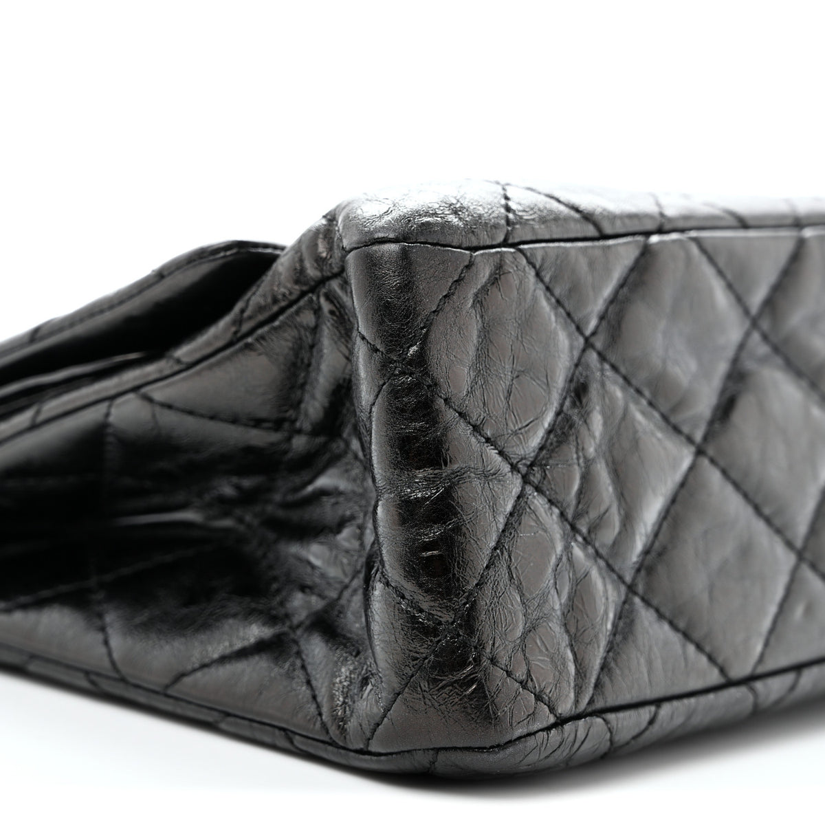 Metallic Aged Calfskin Quilted 2.55 Reissue 228 Flap Black