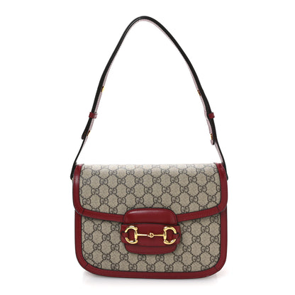 Gucci GG Supreme Monogram Azalea Calfskin Horsebit 1955 Shoulder Bag Beige Ebony New Cherry Red 1 of 10