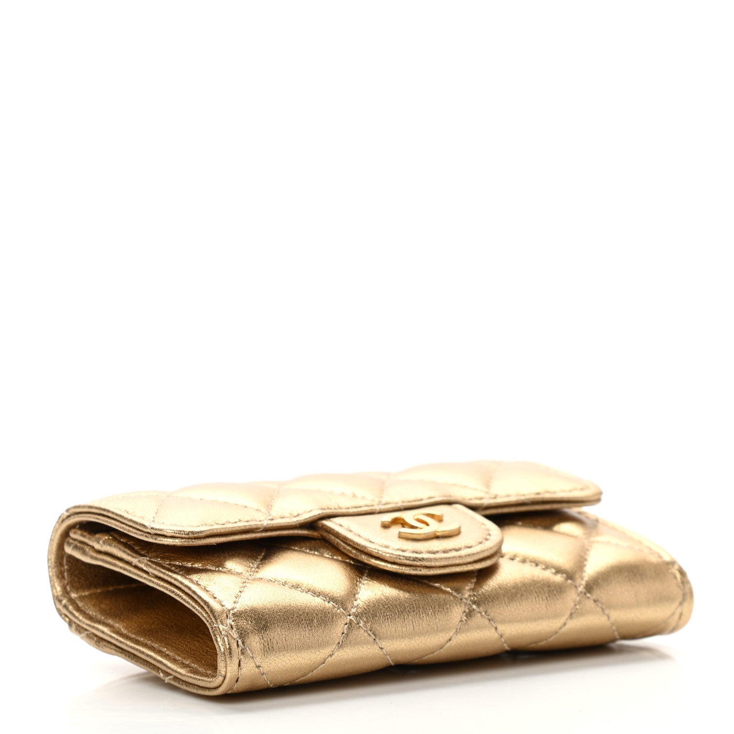 Chanel Metallic Lambskin Quilted Flap Card Holder Wallet Gold 4 of 8