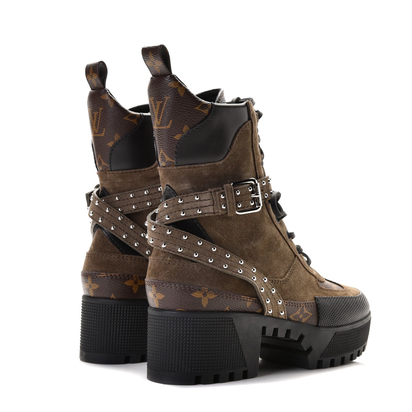 Suede Calfskin Monogram Laureate Platform Desert Boots 36.5 Kaki