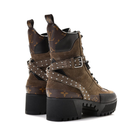 Louis Vuitton Suede Calfskin Monogram Laureate Platform Desert Boots 36.5 Kaki 4 of 9