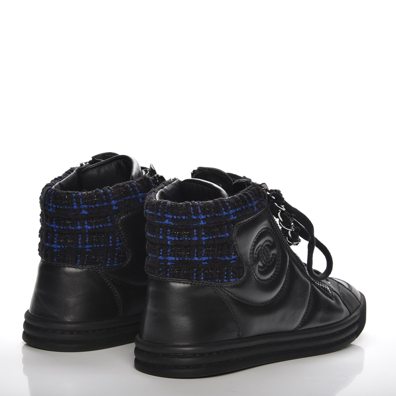 Chanel Lambskin Tweed Zipped Sneakers 36 Black Blue 3 of 8