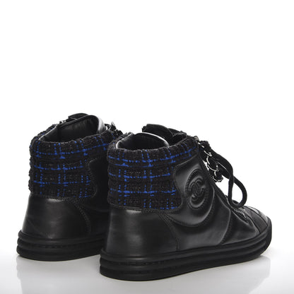 Chanel Lambskin Tweed Zipped Sneakers 36 Black Blue 3 of 8