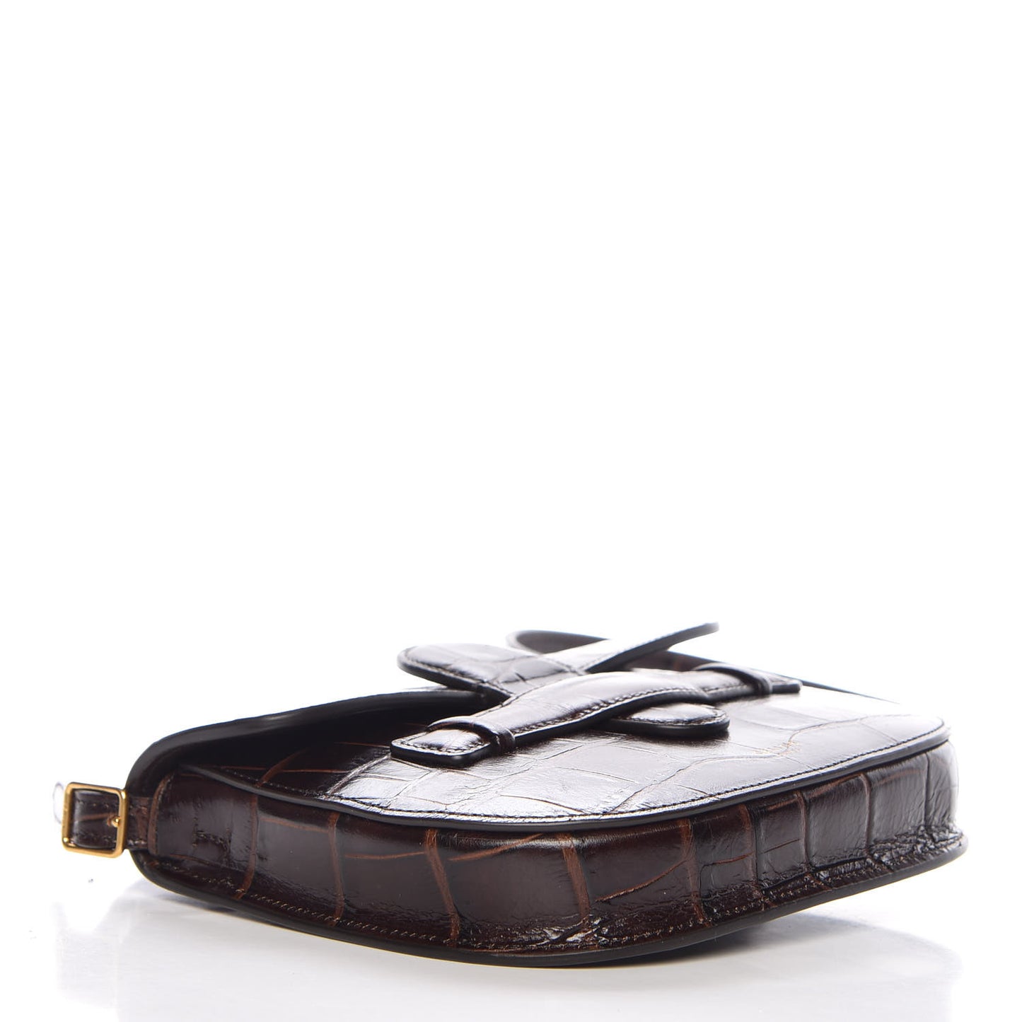 Crocodile Embossed Calfskin Mini Symmetrical Bag Brown