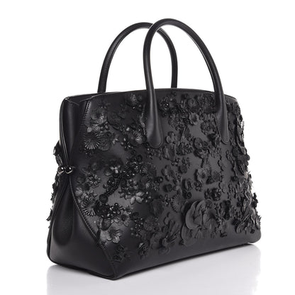 Christian Dior Calfskin Floral Applique Bar Tote Black 3 of 8