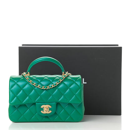 Chanel Iridescent Lambskin Quilted Mini Top Handle Rectangular Flap Green 11 of 11