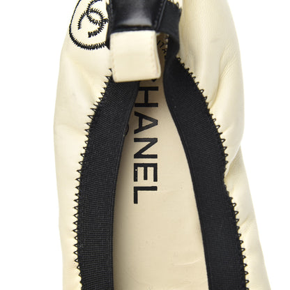 Chanel Lambskin CC Elastic Cap Toe Ballerina Flats 37 Off White Black 8 of 10