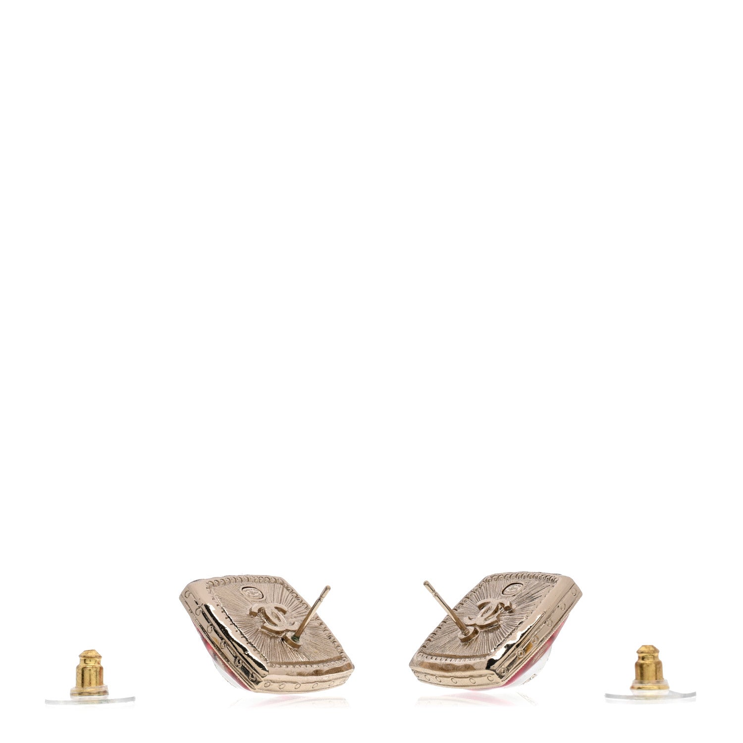 Chanel Metal Glass Pearl Strass CC Earrings Pink Gold 3 of 4