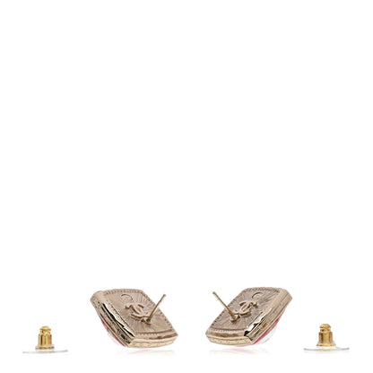 Chanel Metal Glass Pearl Strass CC Earrings Pink Gold 3 of 4