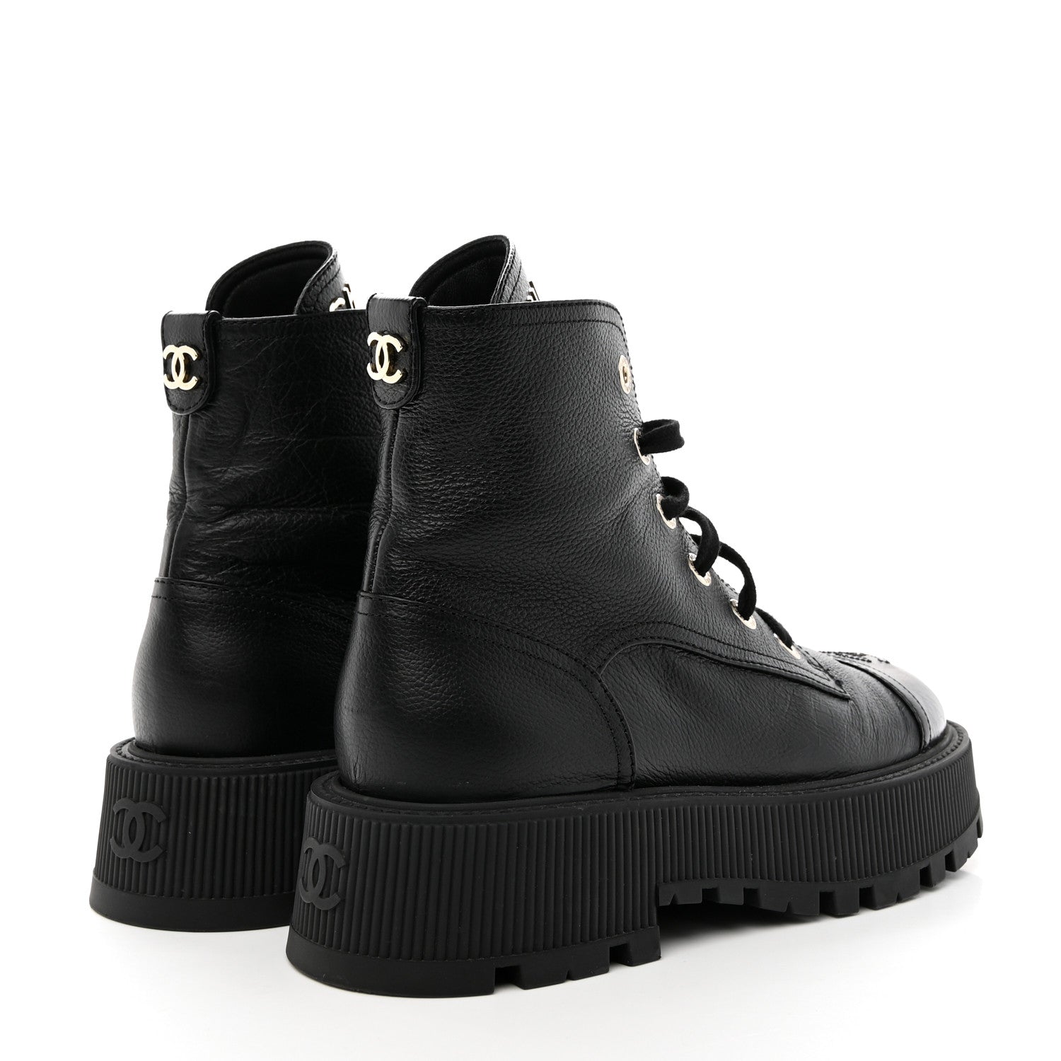 Chanel Calfskin CC Lace Up Combat Boots 38 Black 4 of 16