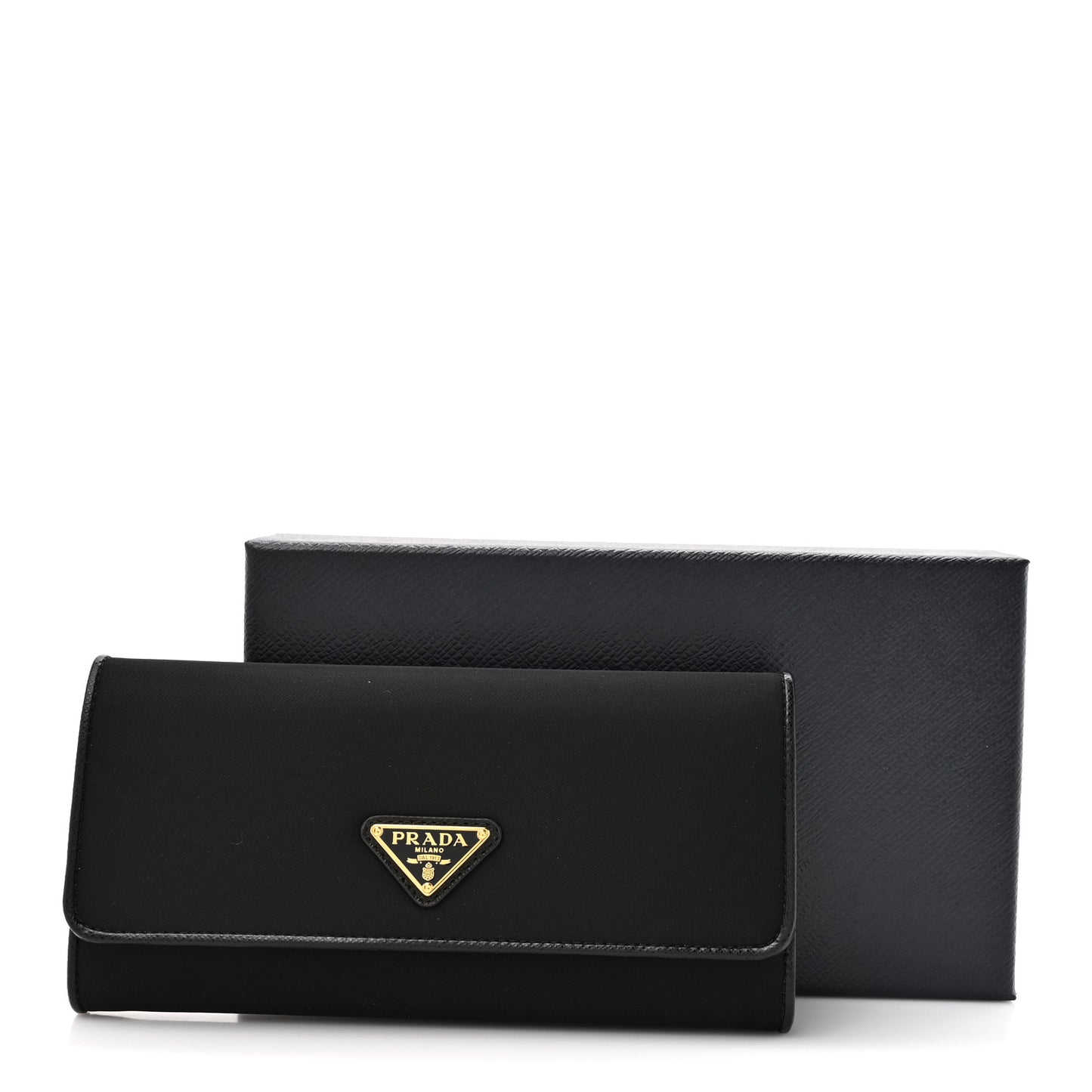 Tessuto Saffiano Triangle Logo Continental Flap Travel Wallet Black