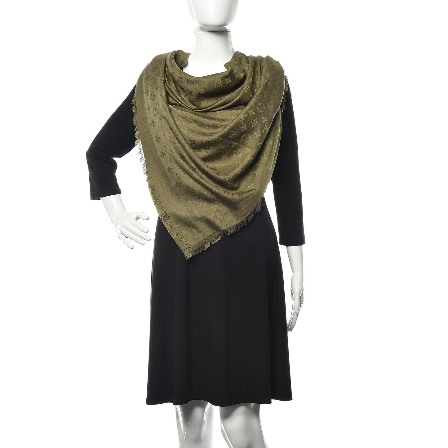 Silk Wool Monogram Shawl Kaki