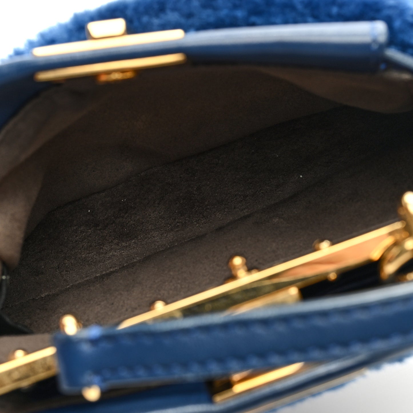 Shearling Shiny Nappa Micro Peekaboo Iconic Satchel Blue