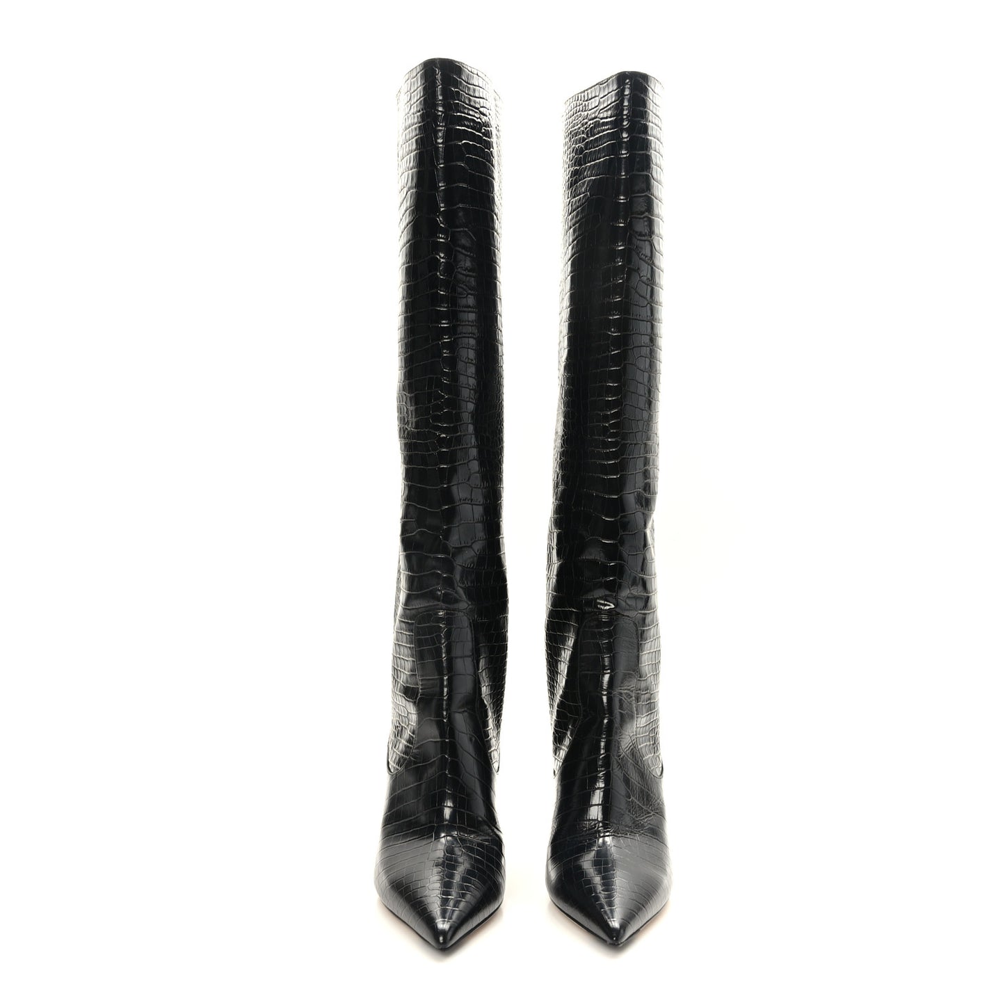 Calfskin Crocodile Embossed Mavis 85 Tall Boots 41 Black