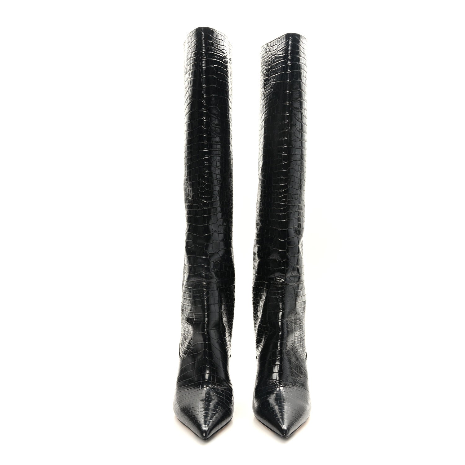 Jimmy Choo Calfskin Crocodile Embossed Mavis 85 Tall Boots 41 Black 2 of 7