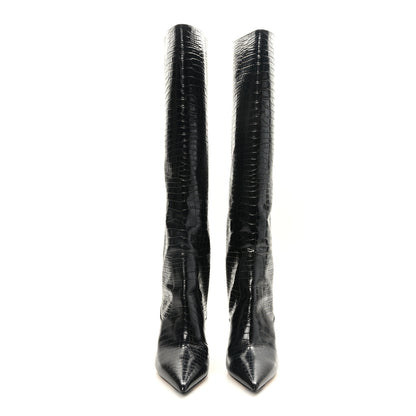 Jimmy Choo Calfskin Crocodile Embossed Mavis 85 Tall Boots 41 Black 2 of 7