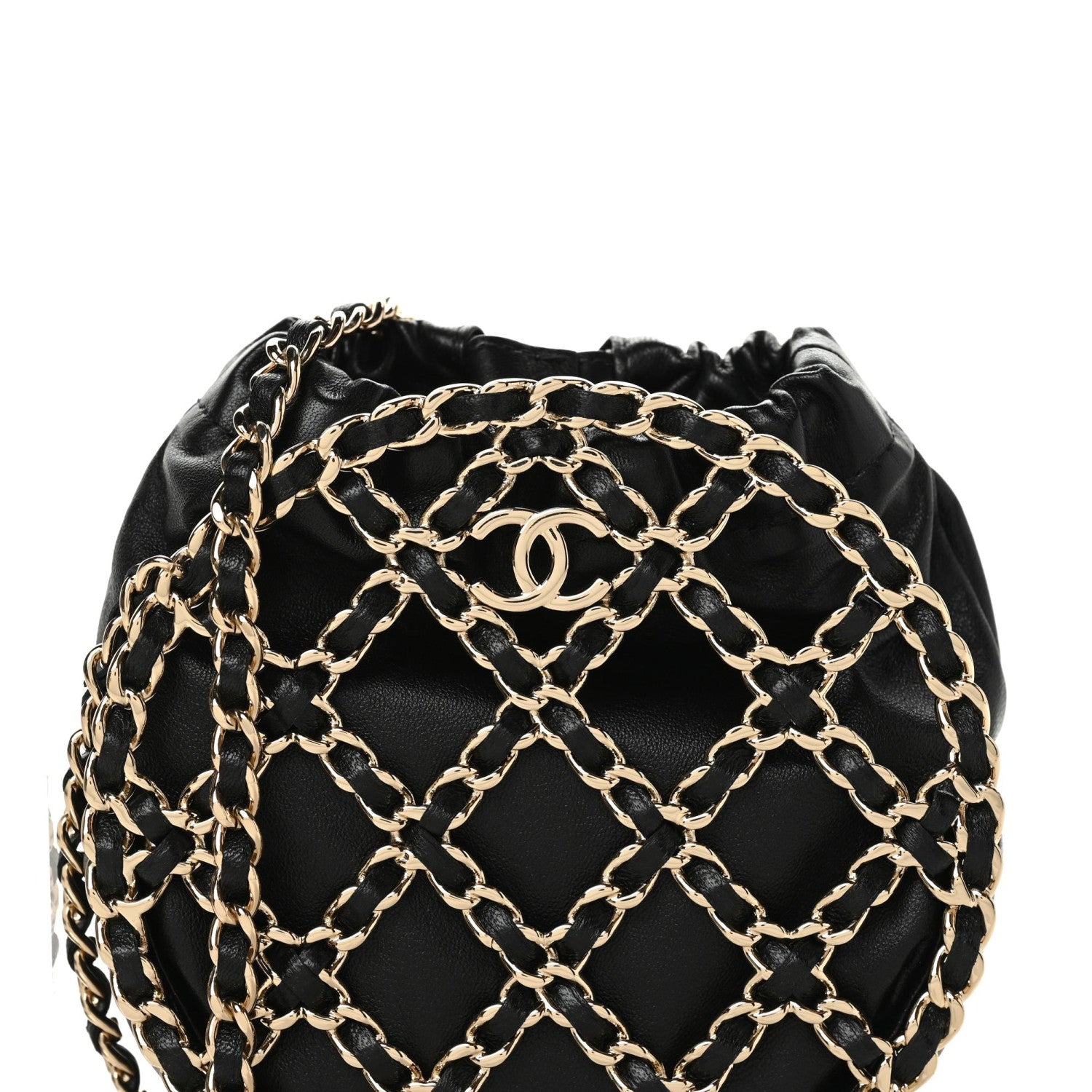 Chanel Lambskin Quilted Round Caged Chain Around Crossbody Black 8 of 10